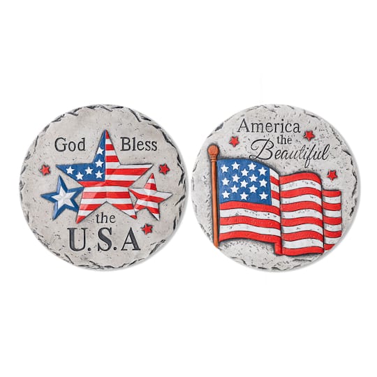 Glitzhome® 10" Set of 2 Patriotic Americana Cement Flag and Stars Stepping Stones